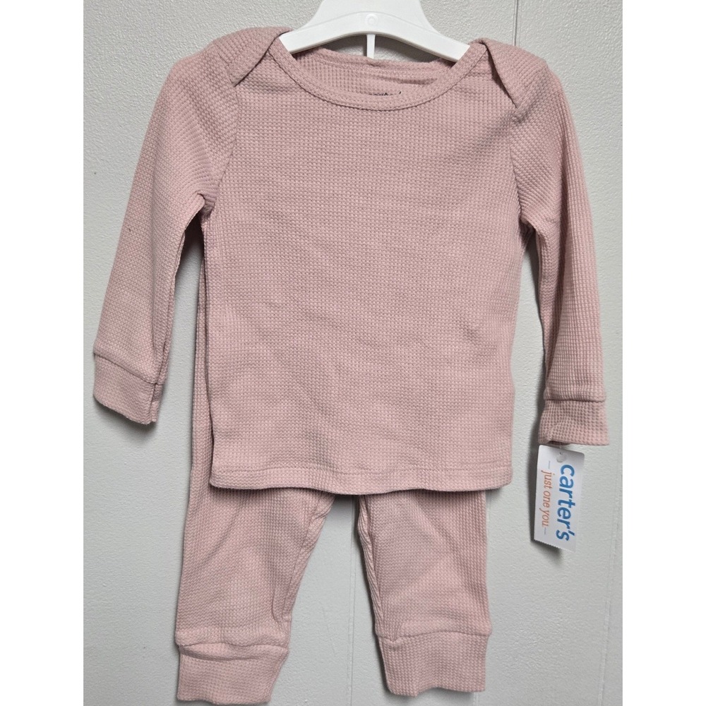 Carters Just One You Baby 9M Pink Waffle Knit 2pc Top and Pants Set